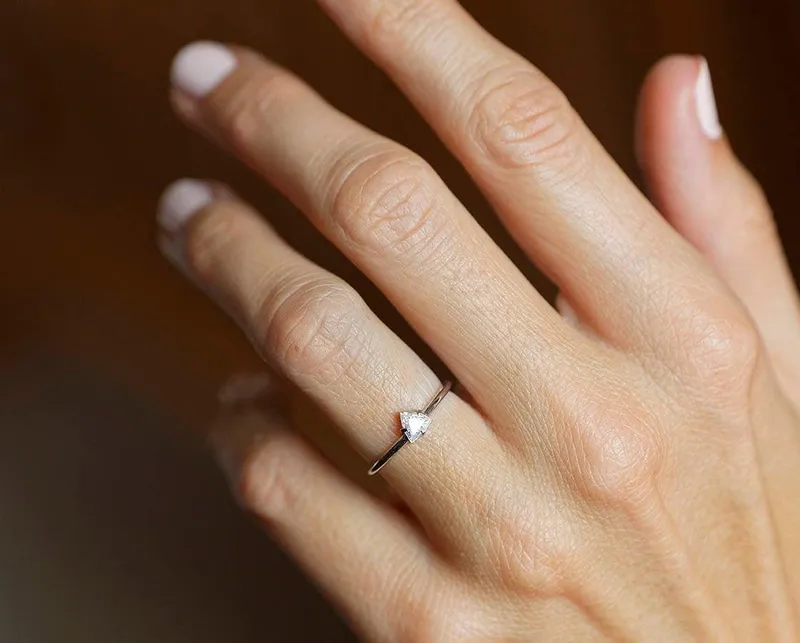 Trillion Diamond Ring, 14K Gold Solitaire Ring diamond engagement ring