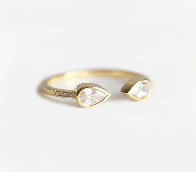 Trillion Diamond Ring Set With Open Pear Matching Diamond Band view 2