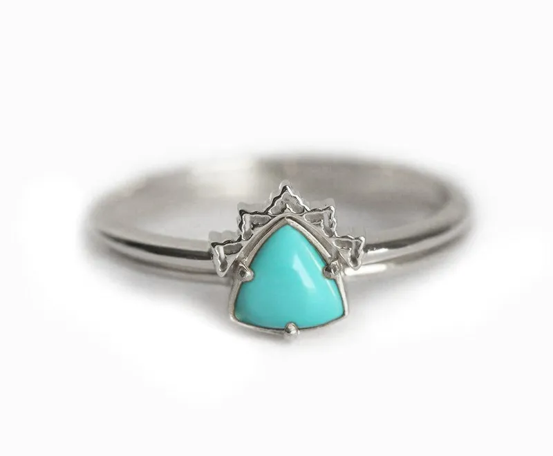 Trillion Turquoise Ring Set With Curved Lace Gold Band view 5