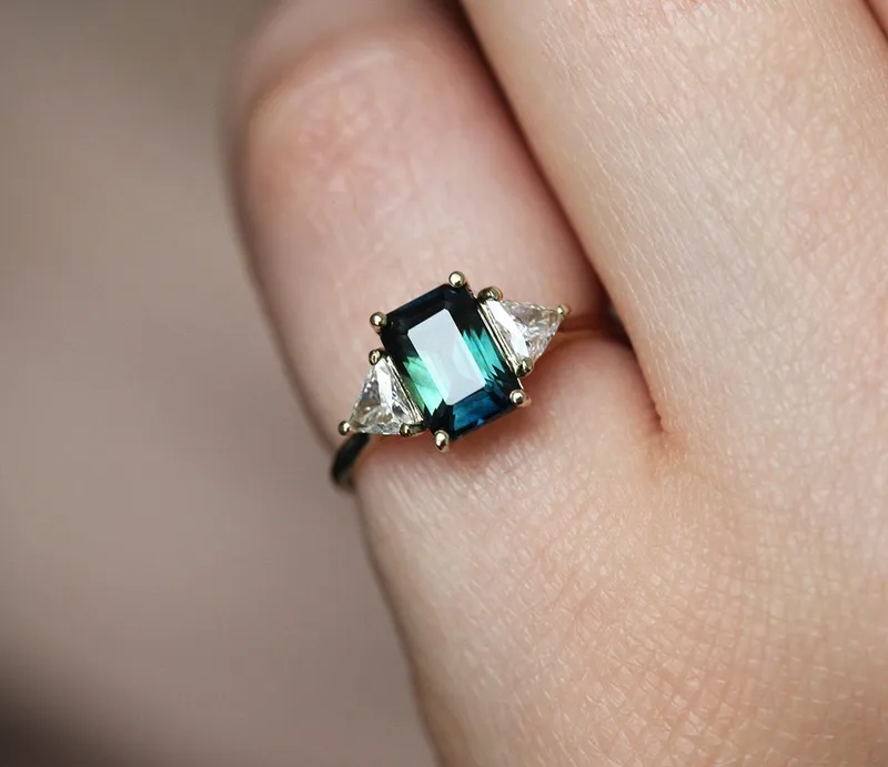 TRINA BICOLOR TEAL SAPPHIRE DIAMOND RING view 2