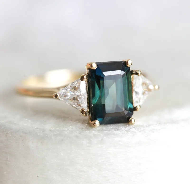 TRINA BICOLOR TEAL SAPPHIRE DIAMOND RING view 3