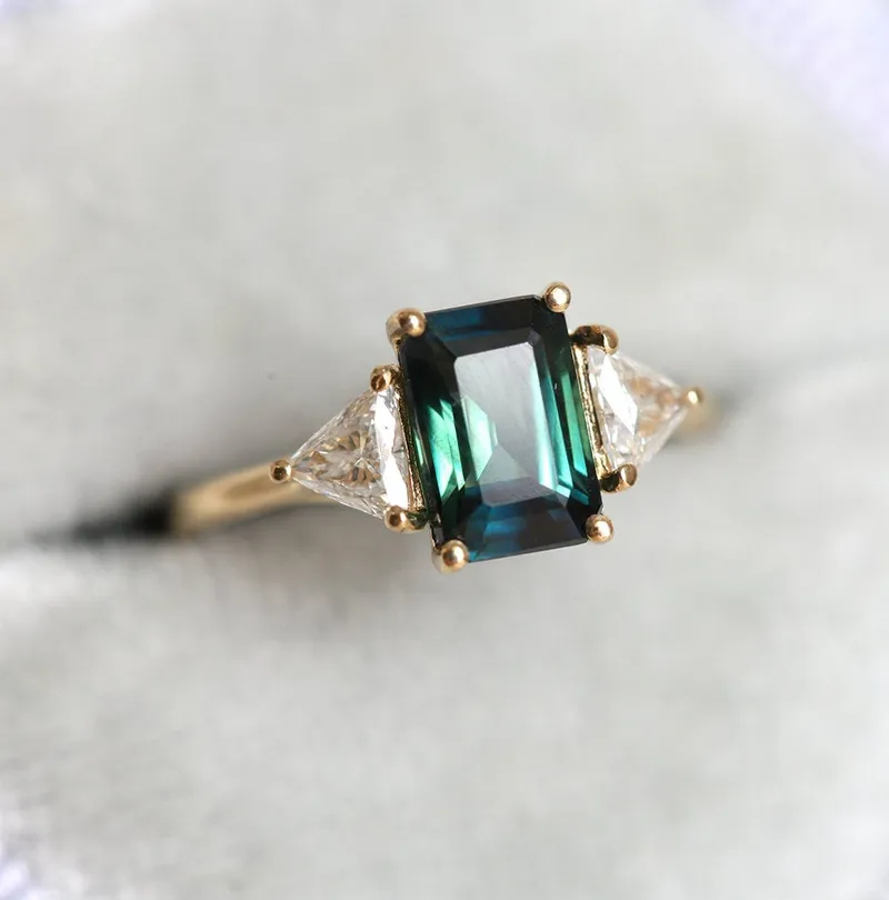 TRINA BICOLOR TEAL SAPPHIRE DIAMOND RING view 4