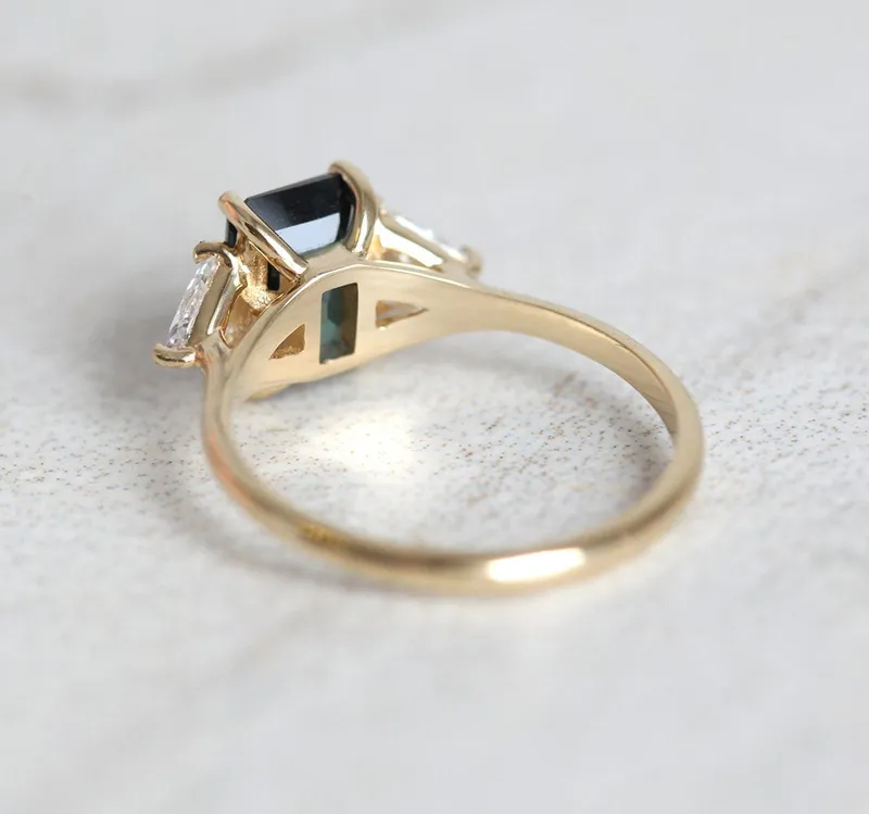 TRINA BICOLOR TEAL SAPPHIRE DIAMOND RING view 5