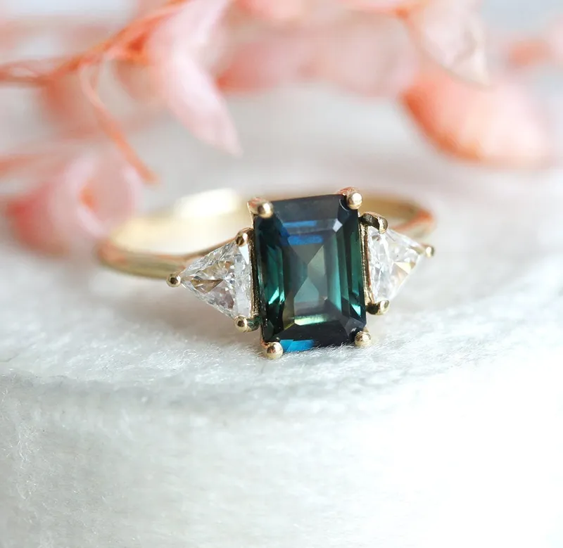 TRINA BICOLOR TEAL SAPPHIRE DIAMOND RING view 6