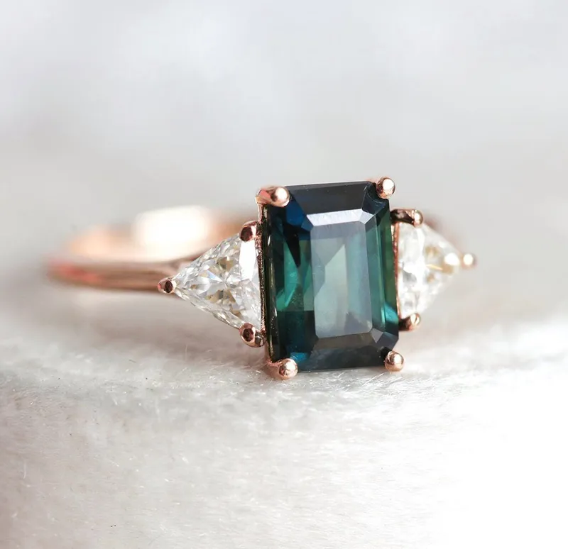 TRINA BICOLOR TEAL SAPPHIRE DIAMOND RING view 7