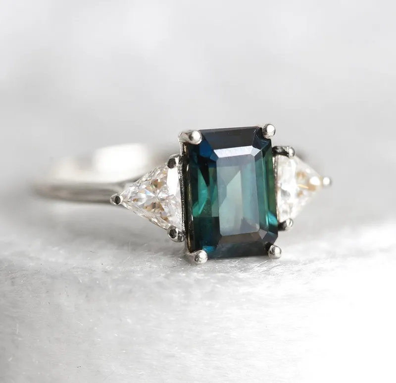 TRINA BICOLOR TEAL SAPPHIRE DIAMOND RING view 8