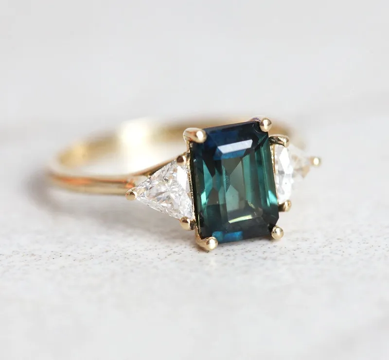 TRINA BICOLOR TEAL SAPPHIRE DIAMOND RING sapphire emerald cut engagement ring