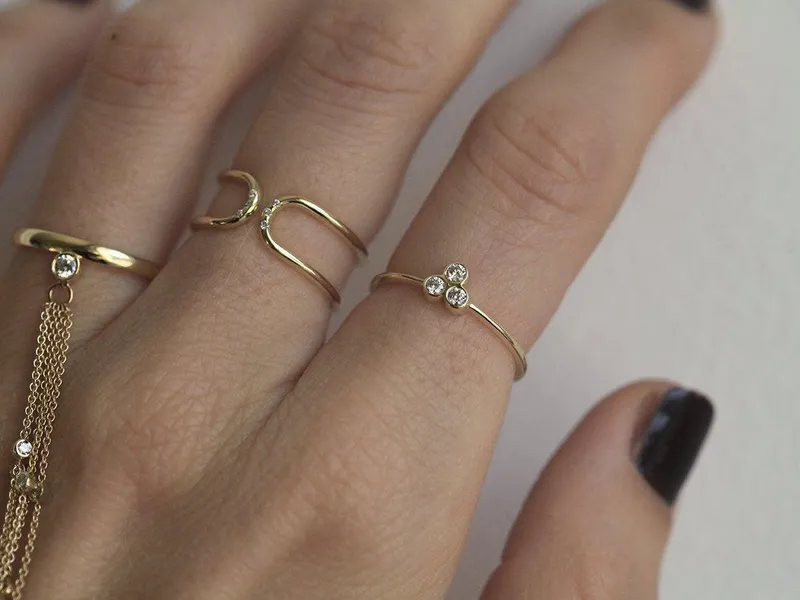 Trio Diamond Ring, Simple Gold Diamond Ring vy 2