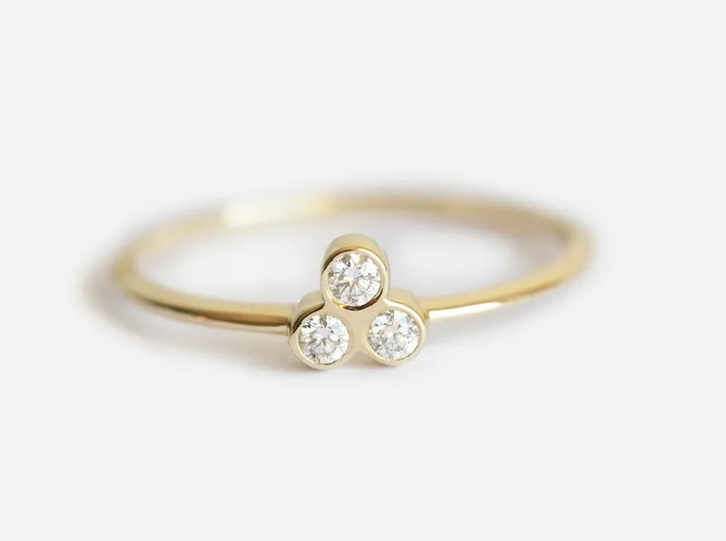 Trio Diamond Ring, Simple Gold Diamond Ring vy 3