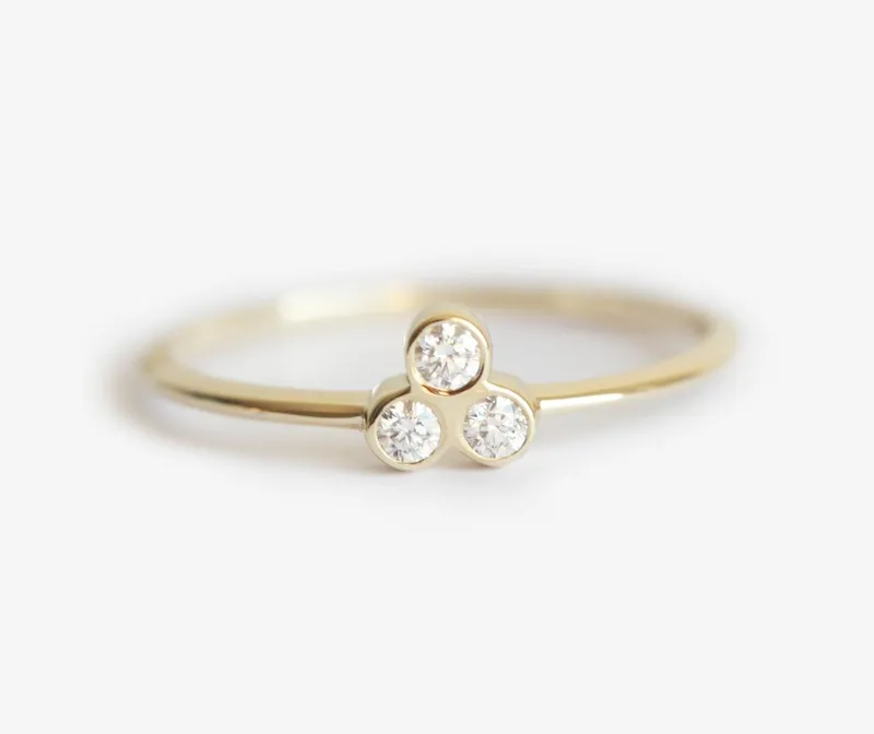 Trio Diamond Ring, Simple Gold Diamond Ring vy 4