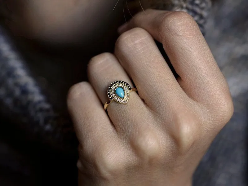 Turquoise Engagement Ring, Bohemian Wedding Ring vy 2