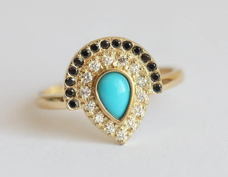 Turquoise Engagement Ring, Bohemian Wedding Ring vy 3