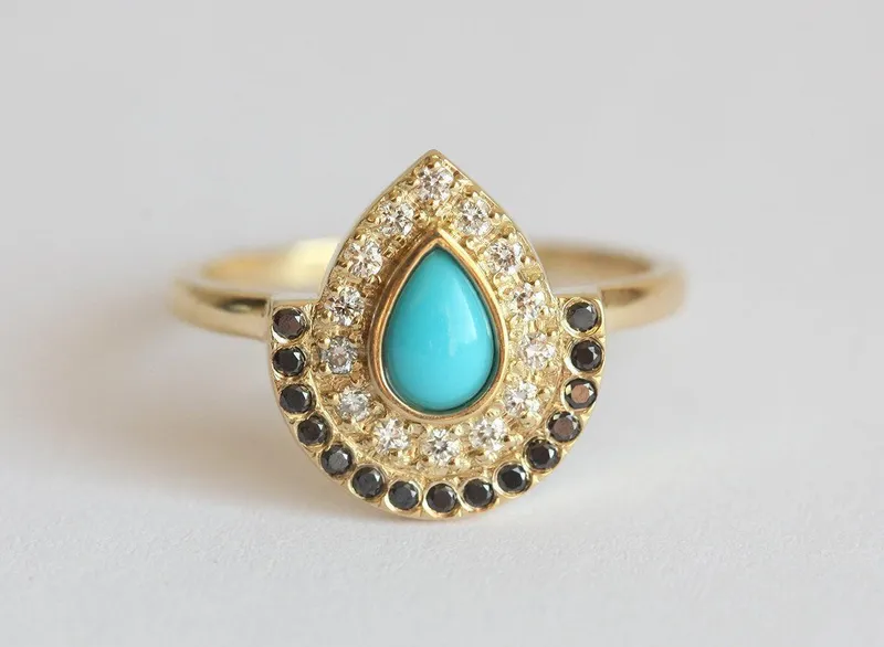Turquoise Engagement Ring, Bohemian Wedding Ring vy 4
