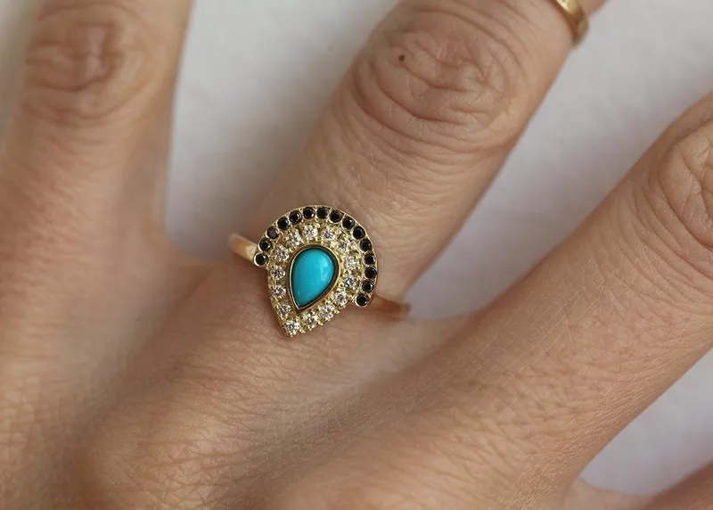 Turquoise Engagement Ring, Bohemian Wedding Ring vy 5