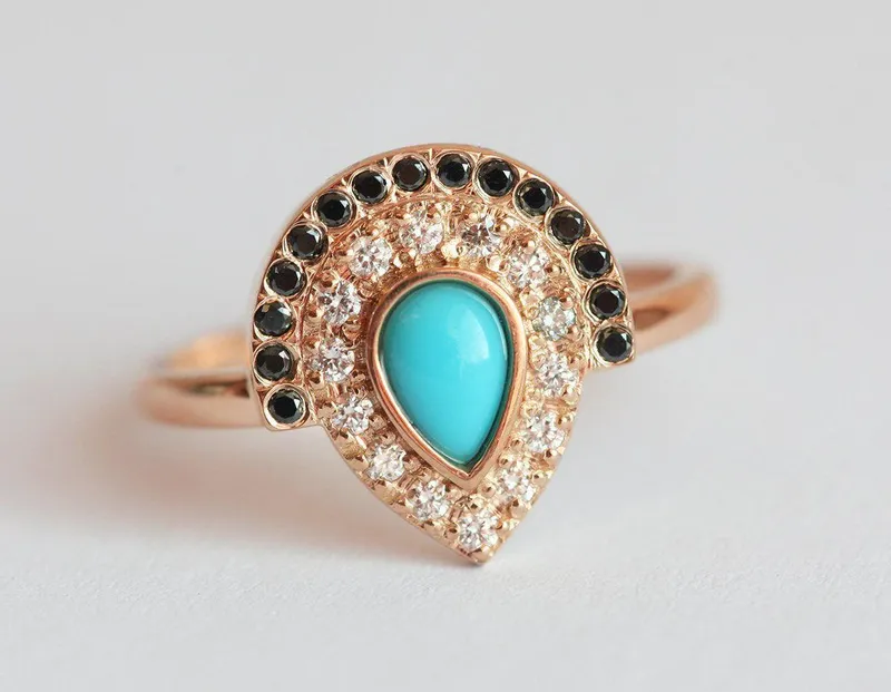 Turquoise Engagement Ring, Bohemian Wedding Ring vy 6
