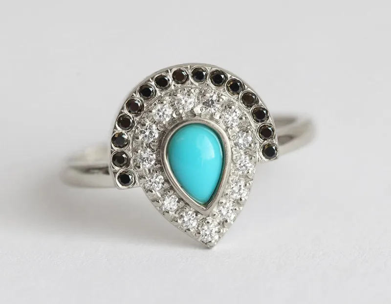 Turquoise Engagement Ring, Bohemian Wedding Ring vy 7