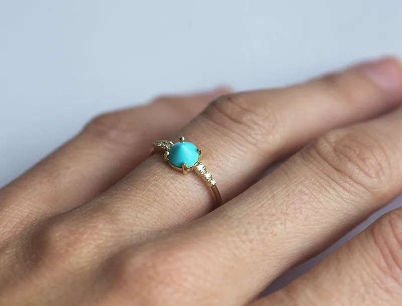 Turquoise Engagement Ring, Diamond Engagement Ring vy 2