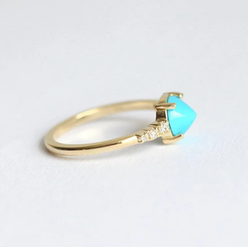 Turquoise Engagement Ring, Diamond Engagement Ring vy 3