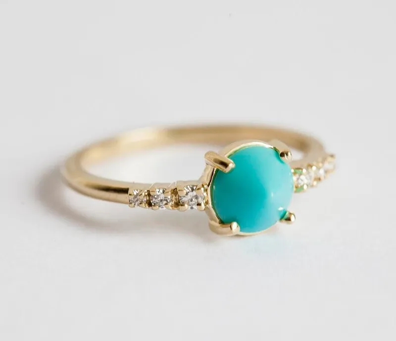 Turquoise Engagement Ring, Diamond Engagement Ring vy 5