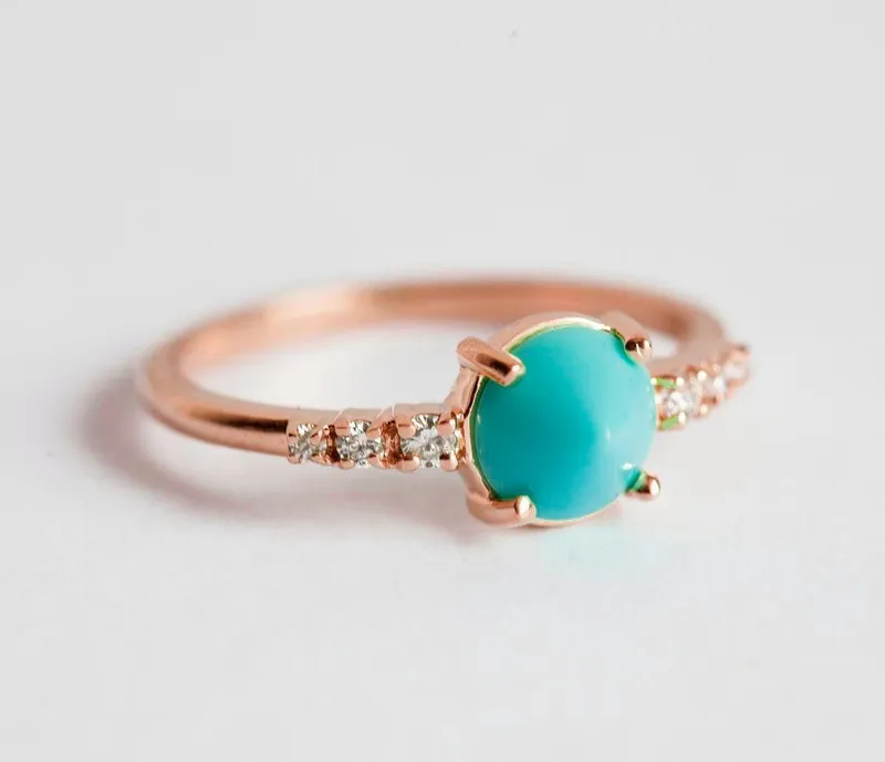 Turquoise Engagement Ring, Diamond Engagement Ring vy 6