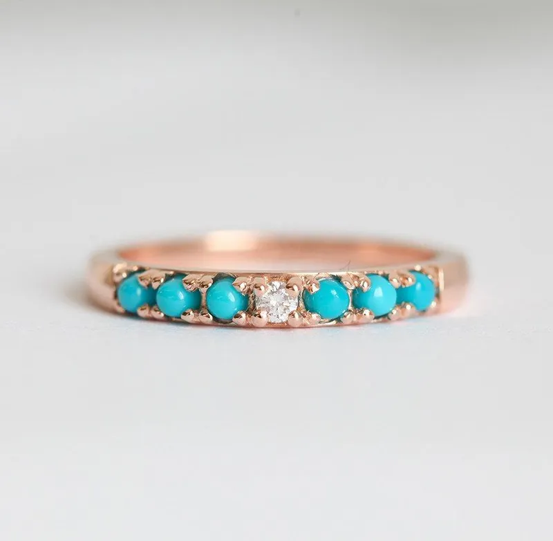 Turquoise Gold Ring With Centerpiece Diamond vy 2