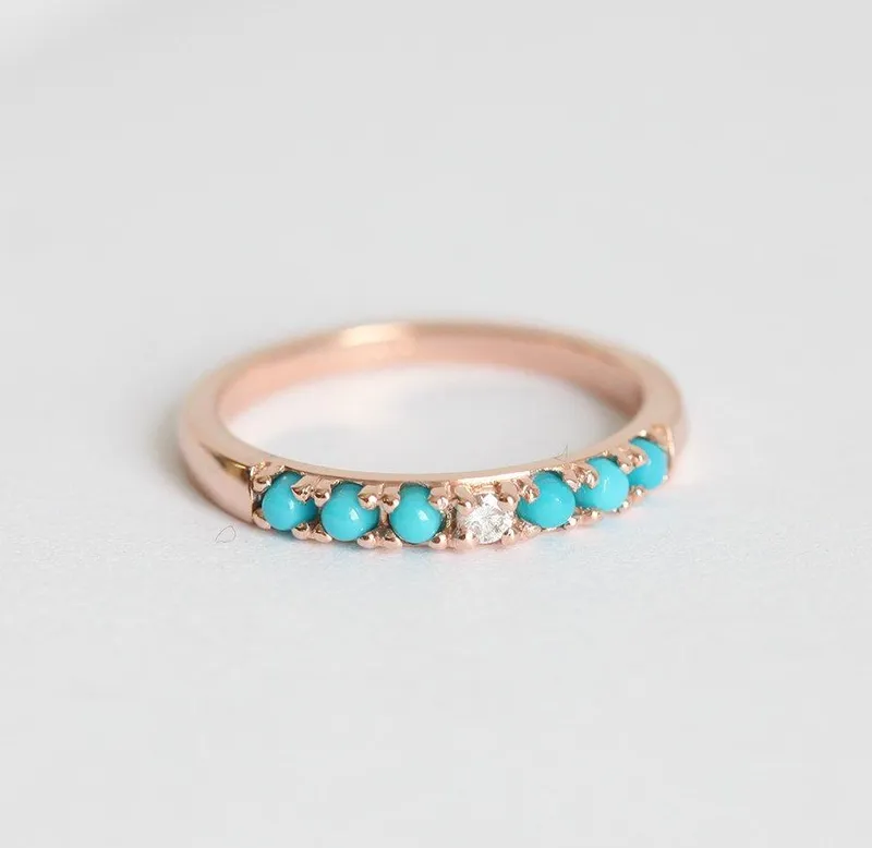 Turquoise Gold Ring With Centerpiece Diamond vy 3