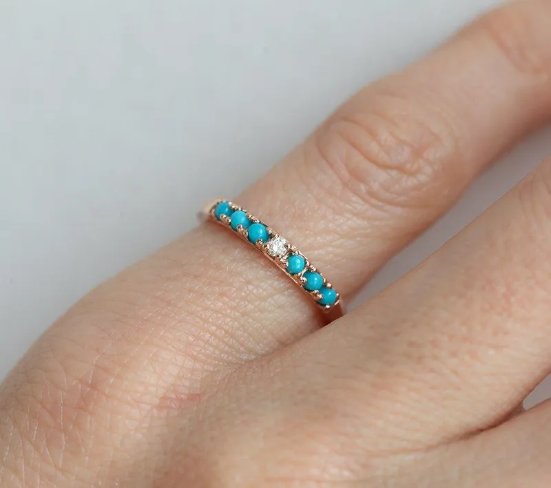 Turquoise Gold Ring With Centerpiece Diamond vy 4