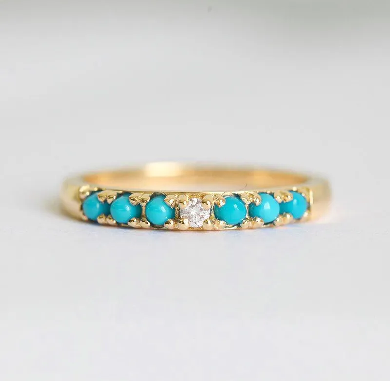 Turquoise Gold Ring With Centerpiece Diamond vy 5