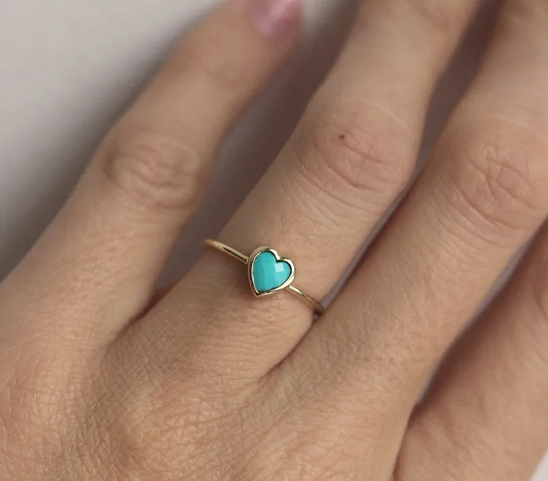 Turquoise Ring, 14K Gold Wedding Ring view 3