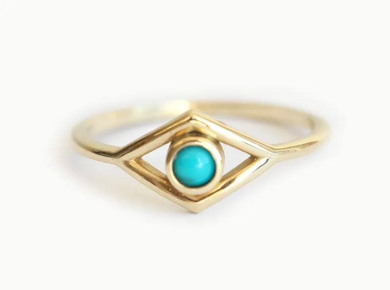 Turquoise Ring, Evil Eye Ring blue round cut engagement ring