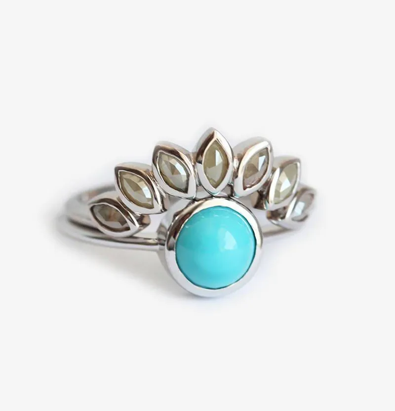 Turquoise Ring Set, Engagement Ring vy 2