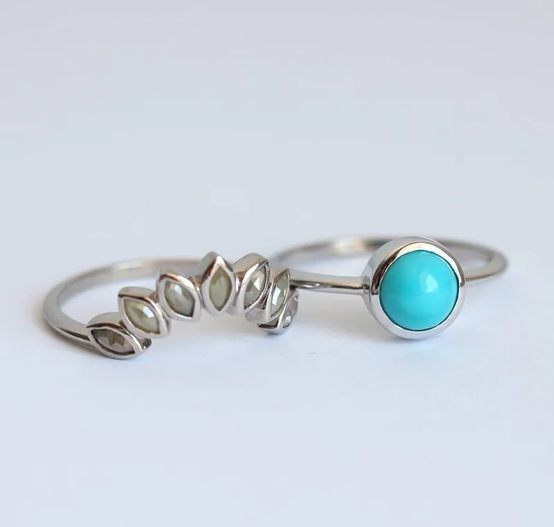 Turquoise Ring Set, Engagement Ring vy 3