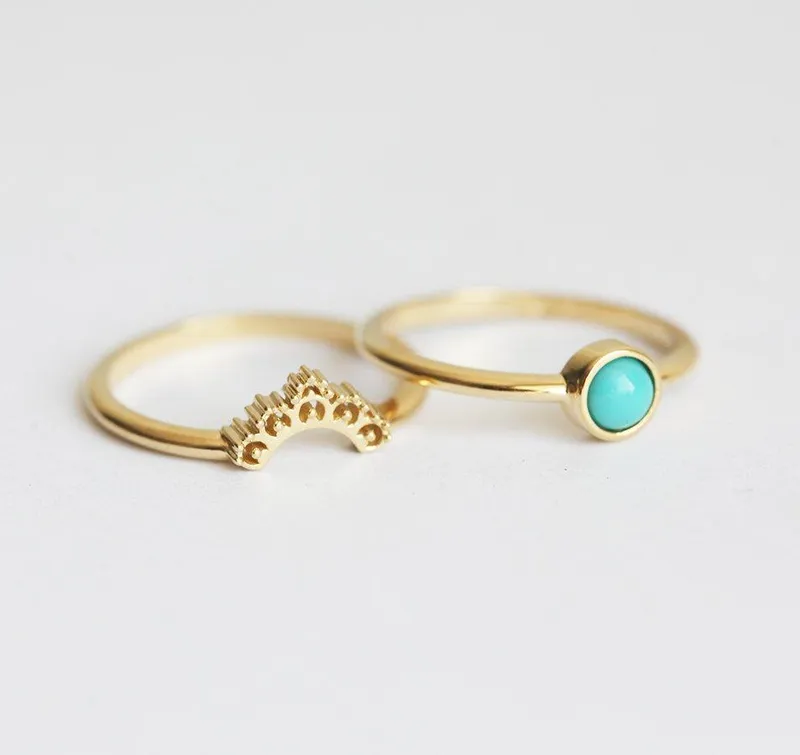 Turquoise Ring Set, Gold Turquoise Ring view 2