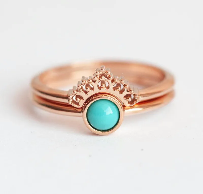Turquoise Ring Set, Gold Turquoise Ring view 5