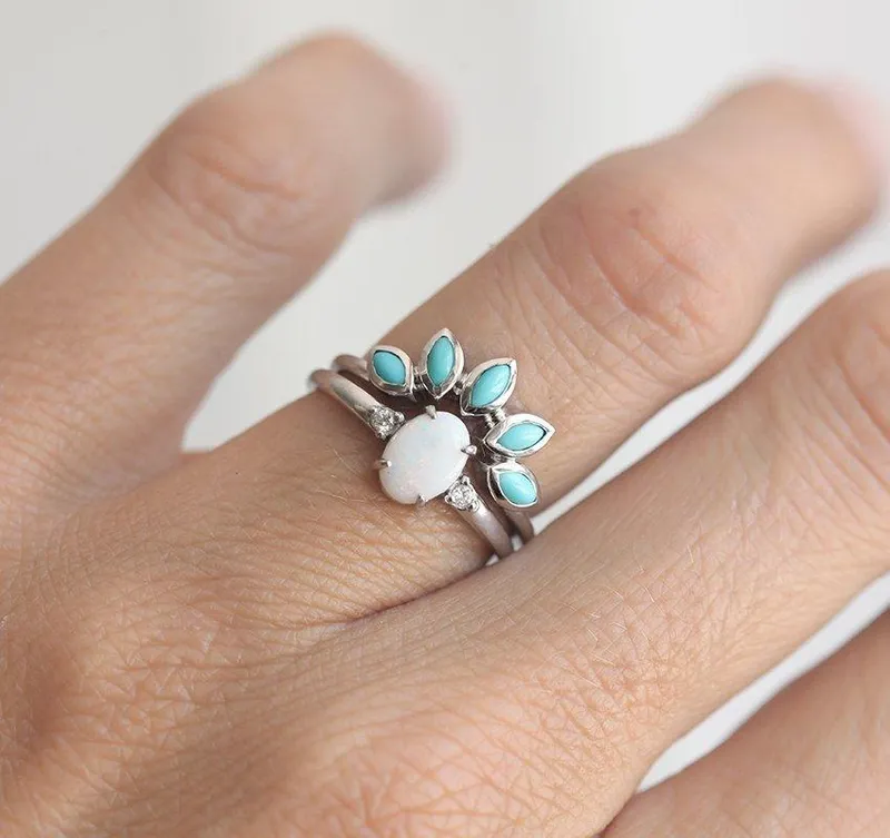 Turquoise Ring, Wedding Band view 3