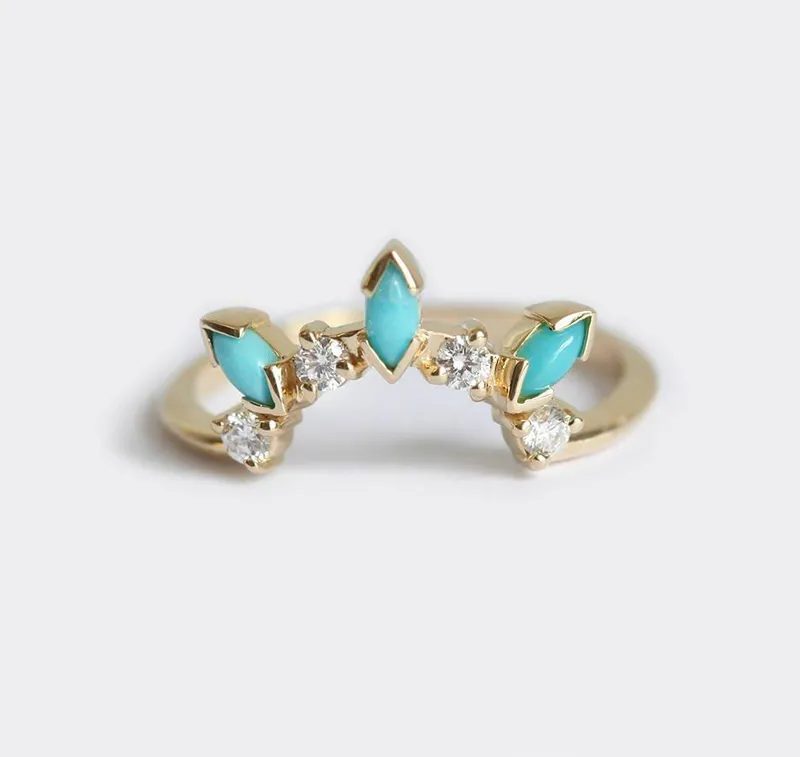 Turquoise Wedding Ring, Turquoise Diamond Ring view 2