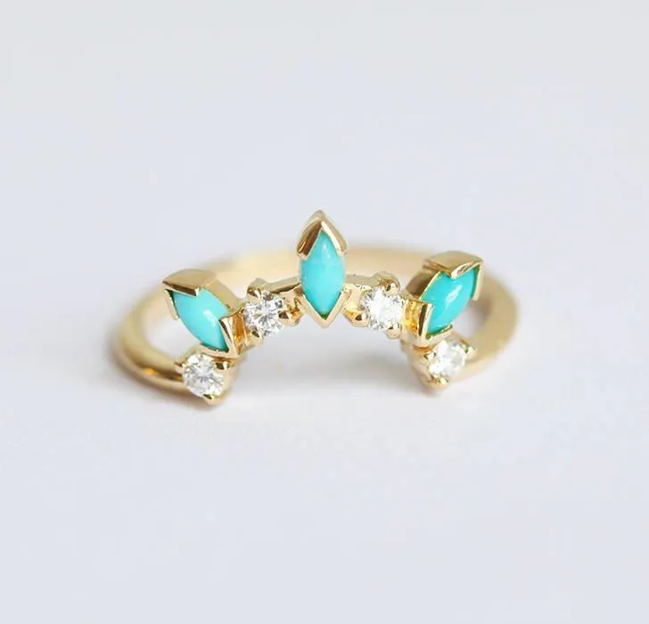 Turquoise Wedding Ring, Turquoise Diamond Ring view 3