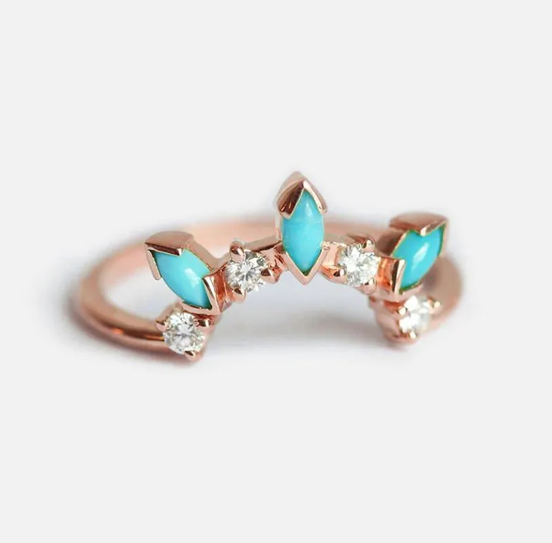 Turquoise Wedding Ring, Turquoise Diamond Ring view 4
