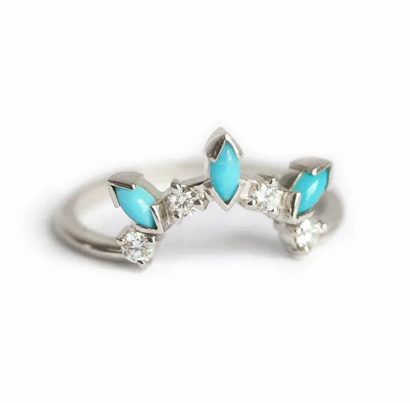 Turquoise Wedding Ring, Turquoise Diamond Ring view 5