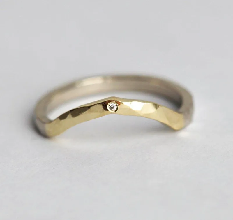 TWO TONED FLUSH DIAMOND HAMMERED FLAT BAND vy 3