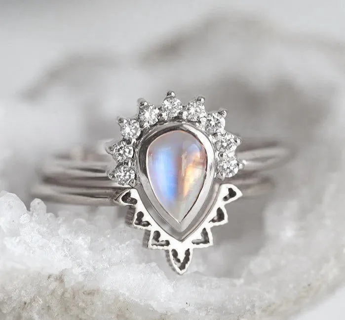 Ulysses Pear Moonstone Diamond Ring Set view 10
