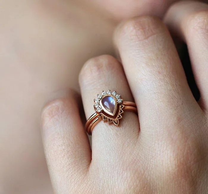 Ulysses Pear Moonstone Diamond Ring Set view 2