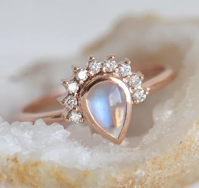 Ulysses Pear Moonstone Diamond Ring Set view 5