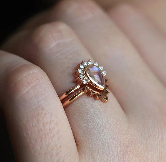 Ulysses Pear Moonstone Diamond Ring Set view 6