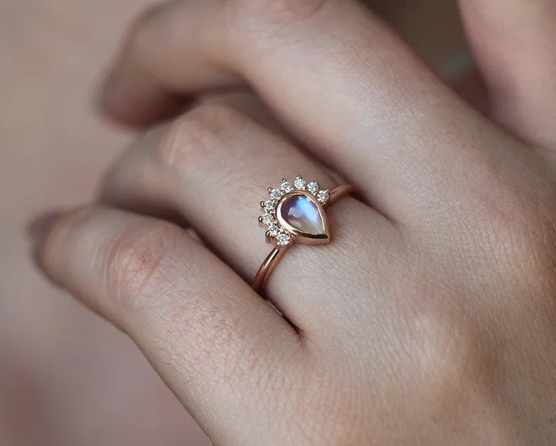 Ulysses Pear Moonstone Diamond Ring Set view 7
