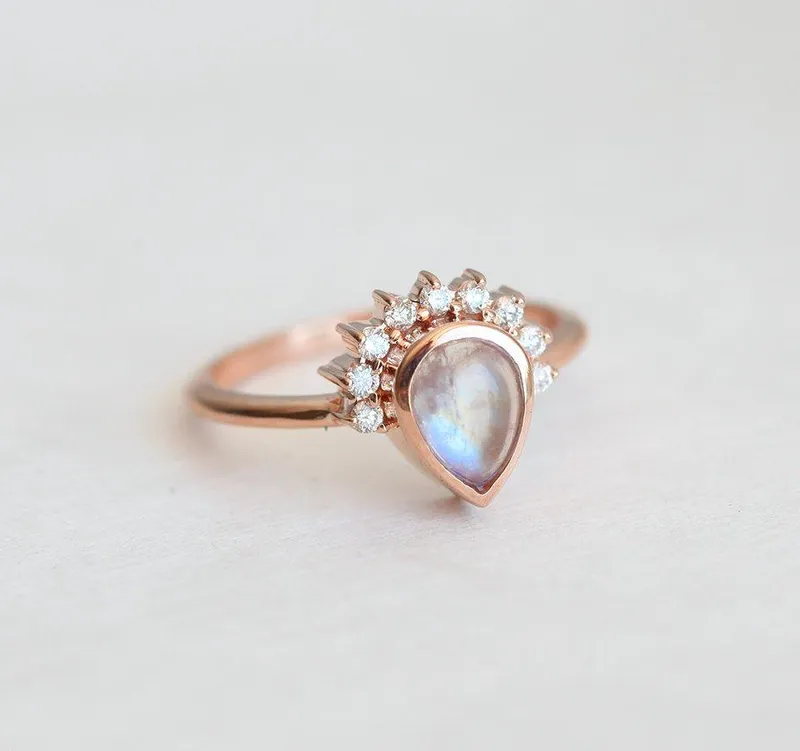 Ulysses Pear Moonstone Diamond Ring Set view 8