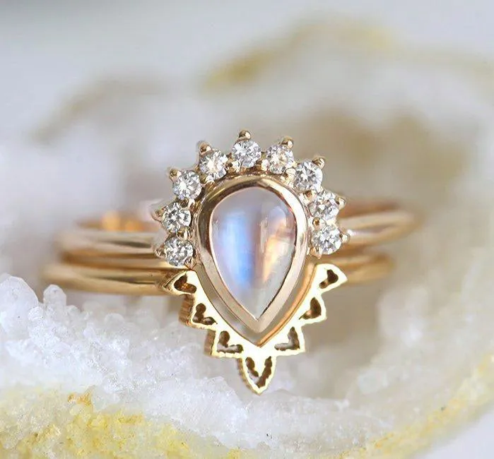 Ulysses Pear Moonstone Diamond Ring Set view 9