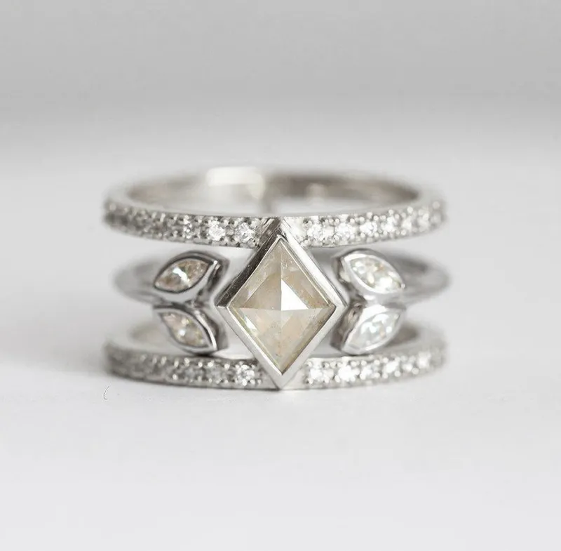 UNIQUE KITE DIAMOND RING SET, DOUBLE GREY MARQUISE OPEN BAND SET vy 6