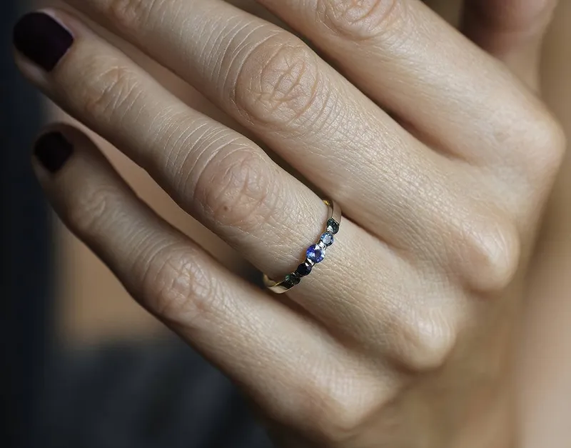 Unique Sapphire Wedding Ring, Ombre Wedding Ring view 2