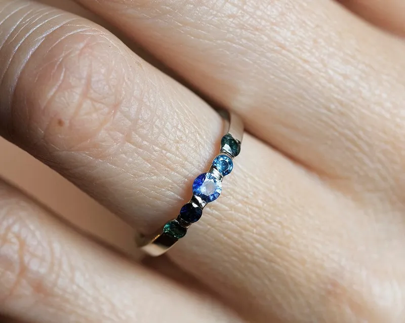 Unique Sapphire Wedding Ring, Ombre Wedding Ring view 3